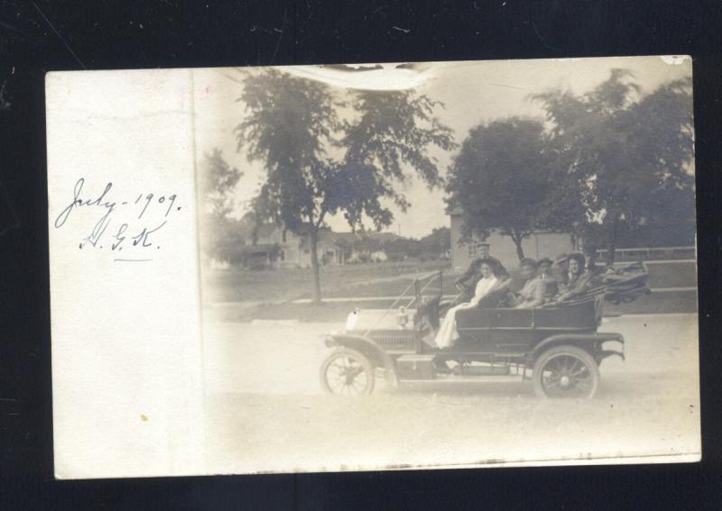 RPPC 1909 LINCOLN NEBRASKA ANTIQUE AUTO CAR AUTOMOBILE REAL PHOTO POSTCARD