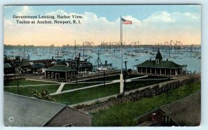 NEWPORT, R.I.  Government Landing HARBOR VIEW ~ YACHTS at Anchor c1910s Postcard