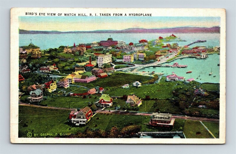 Postcard RI Watch Hill Rhode Island Birds Eye View of Town From Hydroplane AC20