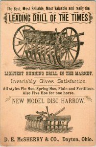 D.E. McSherry & Co Dayton Oh. Grain Drill Disc Harro Trade Card 4.25 x 6.5  -B1