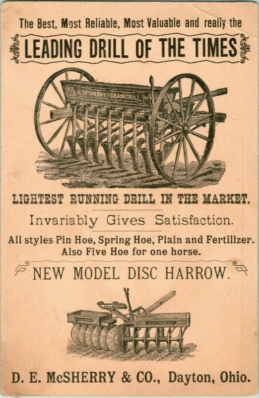 D.E. McSherry & Co Dayton Oh. Grain Drill Disc Harro Trade Card 4.25 x 6.5  -B1 