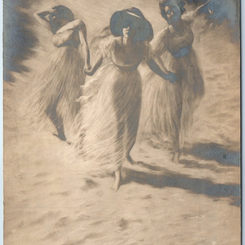 c1900s Paris, France RPPC Vers l'Amour Dancing Trio Art Belle Epoque Salon A361