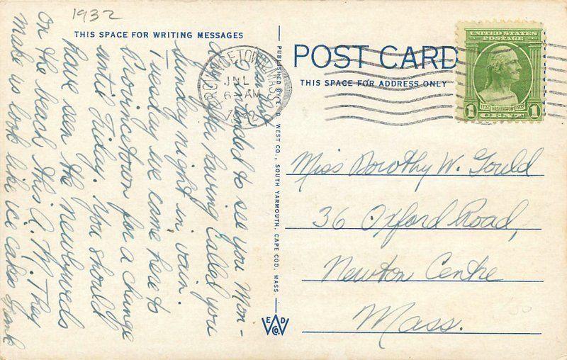 Cape Cod Massachusetts Railroad Wharf Monument Provincetown 1932 Postcard 12254