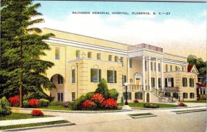 Florence, SC South Carolina  SAUNDERS MEMORIAL HOSPITAL  ca1940's Linen Postcard