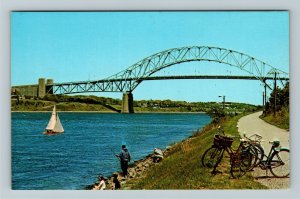 Cape Cod MA- Massachusetts, Cape Cod Canal, Bridge, Water, Bike Chrome Postcard