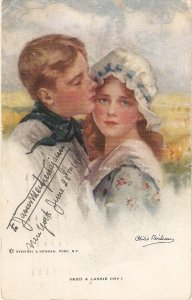 Philip Boileau. A Young Couple. Need a Lassie cry? Old vintage American Postc