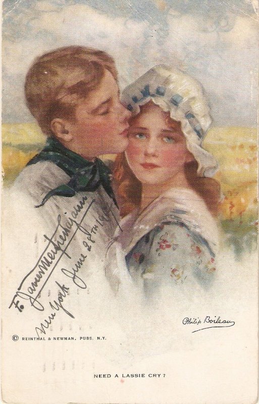 Philip Boileau. A Young Couple. Need a Lassie cry? Old vintage American Postc