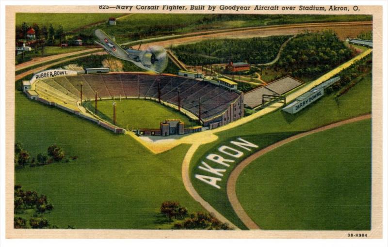 Ohio Akron   Navy Corsair Fighter Flying Over   Rubber Bowl Stadium