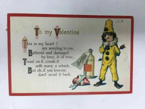 c. 1913 Valentine Postcard Pierrot Clown Jester Love Potion Tonic Embossed