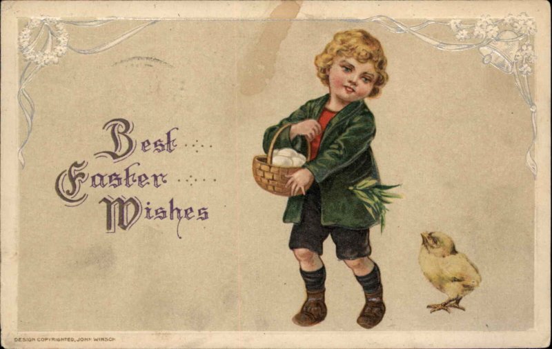 Winsch Easter Little Boy With Chick Embossed Border Vintage Postcard