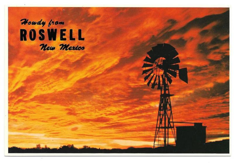 Roswell New Mexico Howdy Greetings Sunset Windmill Postcard