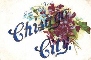 Vintage Postcard 1907 Greetings From Chisago City Violets Forget Me Not Bouquet