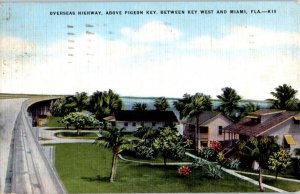 1950s Overseas Highway Above Pigeon Key Between Key West & Miami FL Postcard