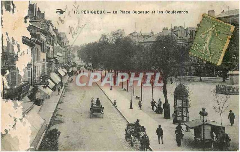 Old Postcard Perigueux Place Bugeaud and Boulevards