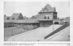 UNION STATION TRAIN DEPOT LYMAN STREET SPRINGFIELD MASSACHUSETTS POSTCARD