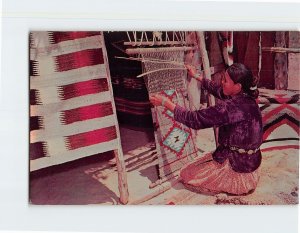 Postcard Navajo Rug Weaver in Navajo Hogan Arizona USA