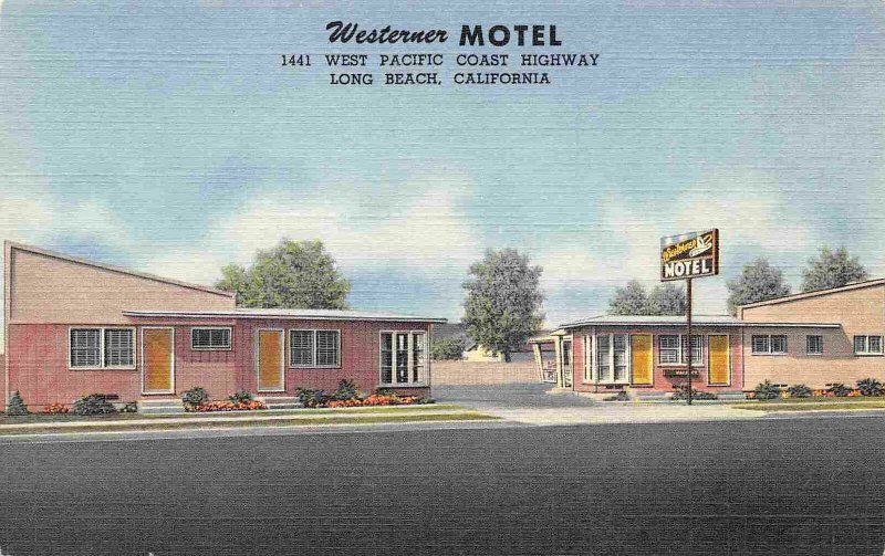 Westerner Motel US Highway 101 Long Beach California linen postcard