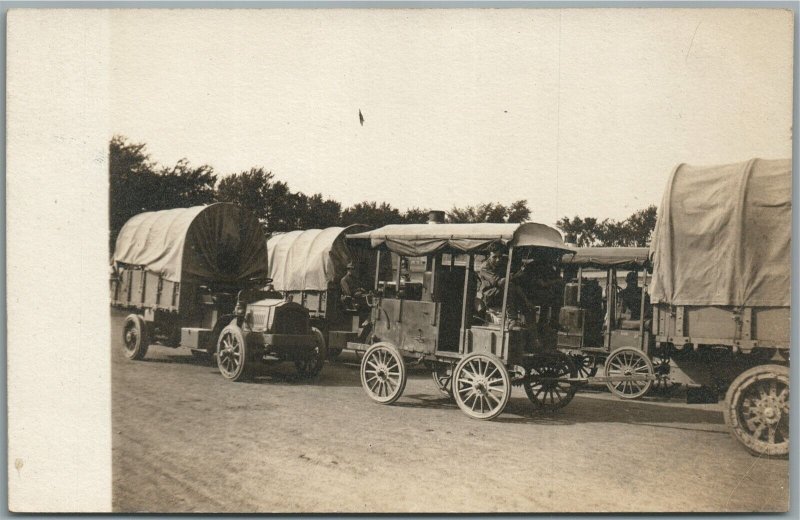 MILITARY TRUCKS 1917 WWI AMERICAN ANTIQUE REAL PHOTO POSTCARD RPPC