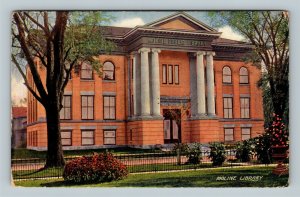 Moline IL-Illinois, Library Building, Gardens, Street View, Vintage Postcard