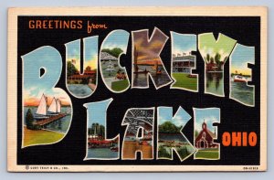 J97/ Buckeye Lake Ohio Postcard Large Letter Linen Greetings From 320