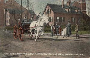 Manchester NH Fire Chief Thomas Lane Horse Drawn Fire Engine Postcard c1910 