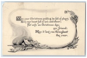 1914 Christmas Pudding Holly Berries Milwaukee Wisconsin WI Antique Postcard