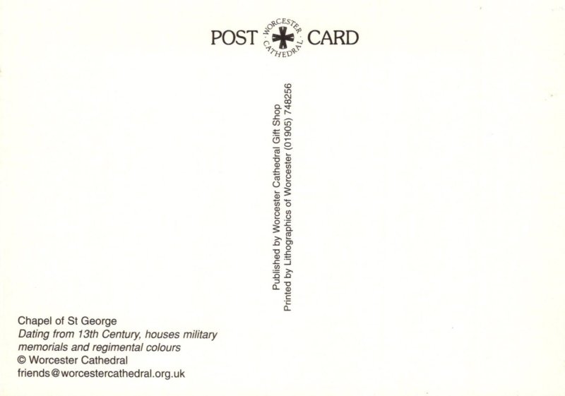 Worcestershire Postcard - Worcester Cathedral, Chapel of St George  RR22625