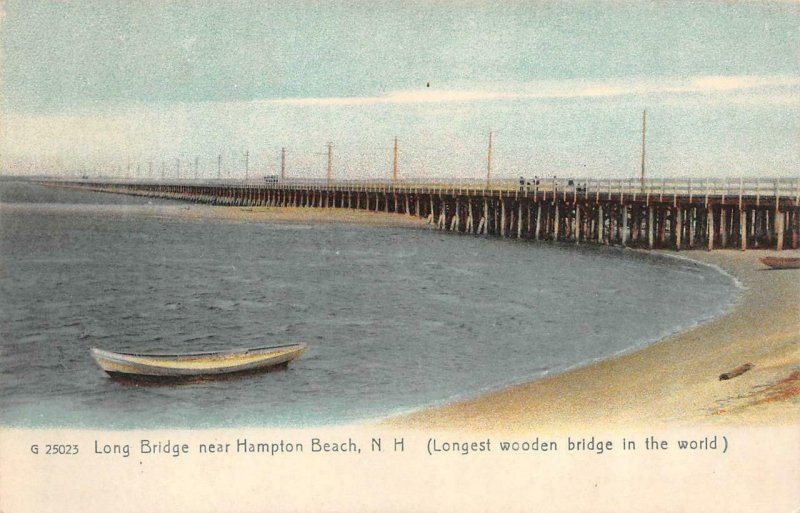 HAMPTON BEACH, NH New Hampshire LONG BRIDGE~World's Largest Wooden 1908 Postcard