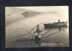 RPPC PATZCUARO MICH. MEXICO PESCADORES FISHHING BOAT VINTAGE REAL PHOTO POSTCARD