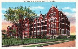 St. Paul's Sanitarium Dallas Texas Front View Vintage Postcard