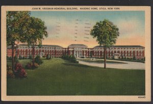 New York UTICA John W. Vrooman Memorial Building - Masonic Home pm1940 ~ Linen