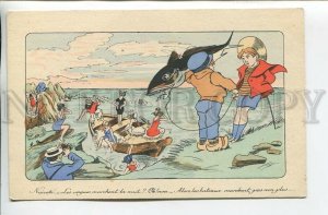 462057 Glamour FASHION Swimsuit COMIC Fishing HUGE FISH WATER COLOR B.G. Paris