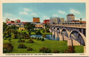 Postcard TX San Angelo Chadbourne Street Bridge & Sky Line LINEN 1946 S58
