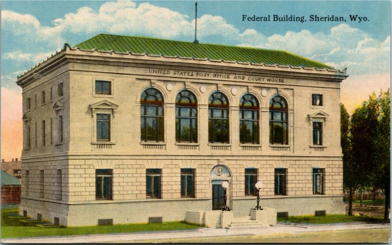 Postcard WY Sheridan Federal Building Post Office & Court House ~1910 H12