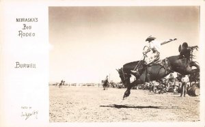 RPPC Burwell, Nebraska's Big Rodeo Cowboy Horse 1940s Jack Bailey Photo Postcard