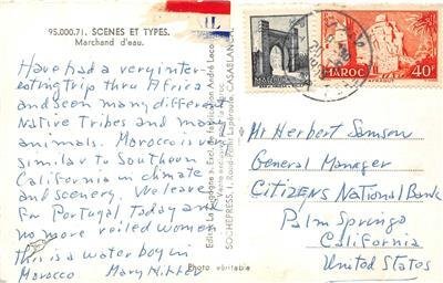 Marchand d'eau, Scenes et Types, Casablanca, Morocco, Africa 1958 Postcard 