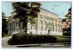 1908 Burlington Vermont VT, High School Building Campus Posted Antique Postcard