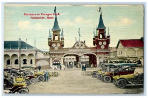 1910 Entrance Paragon Park Classic Cars Nantasket Massachusetts Vintage Postcard