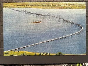 Vintage Postcard 1952 Chesapeake Bay Bridge Linking Shores of Maryland