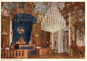 Vintage Postcard 1920's Royal Castle Linderhof Schlafzimmer Bedroom Germany