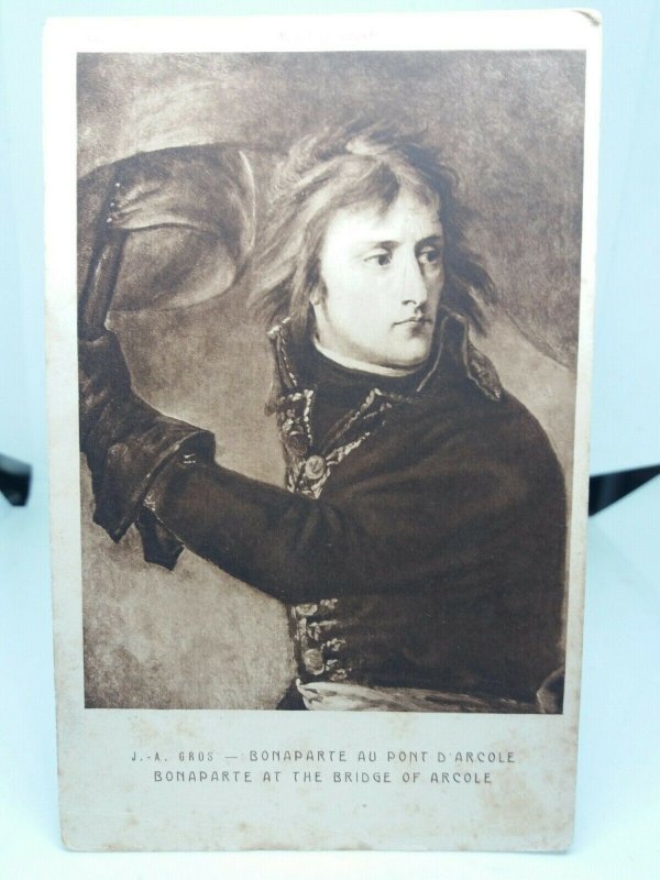 Napoleon Bonaparte at the Bridge of Arcole Vintage Art Painting Postcard Louvre