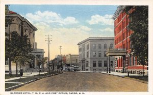 Gardner Hotel YMCA Post Office Street Scene Fargo North Dakota 1920s postcard