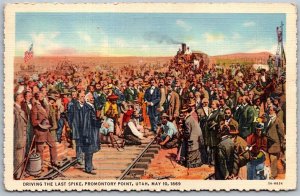 Vtg Promontory Point Utah Driving Last Spike Transcontinental Railroad Postcard