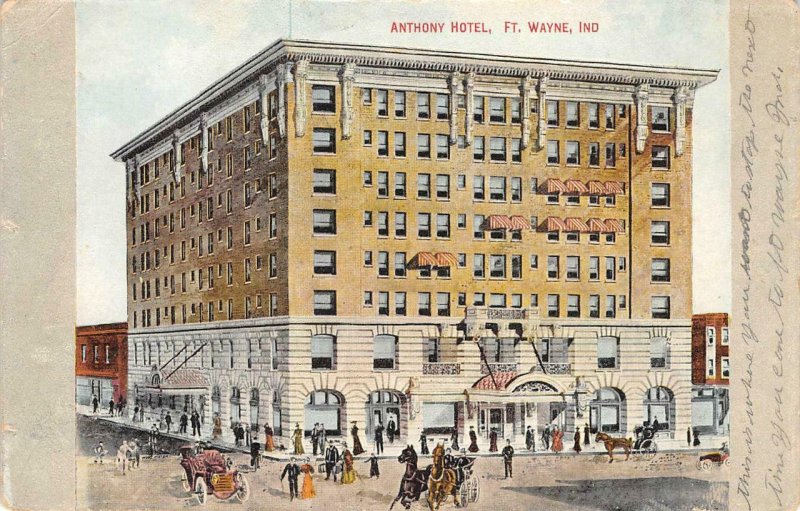 ANTHONY HOTEL Ft. Wayne, Indiana Street Scene c1910s Vintage Postcard