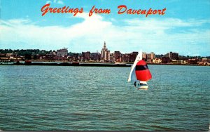 Iowa Davenport Greetings With Skyline From Mississippi River