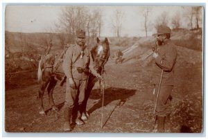 c1910's Army Soldier Pipe Horse Europe WWI RPPC Photo Unposted Antique Postcard