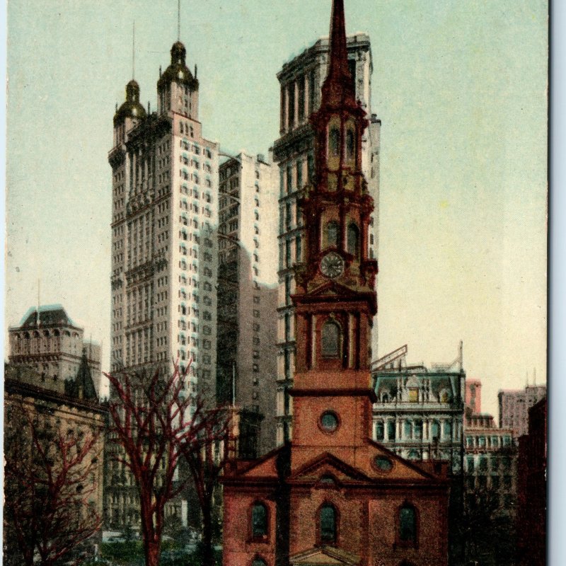 c1910s Lower Manhattan, New York City, NY St. Pauls Chapel PC Spire Clock A274