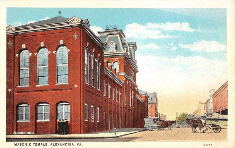 Alexandria Virginia Masonic Temple Street View Antique Postcard K67361