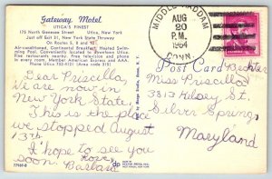Gateway Motel Postcard - Utica, New York - 1964