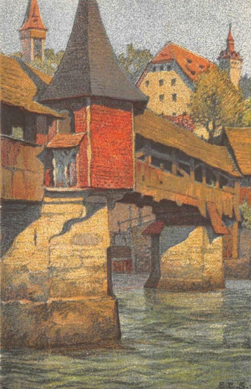 Totentanzbrücke Ernst Schlatter Lucerne Spreuer Bridge c1910s Vintage Postcard